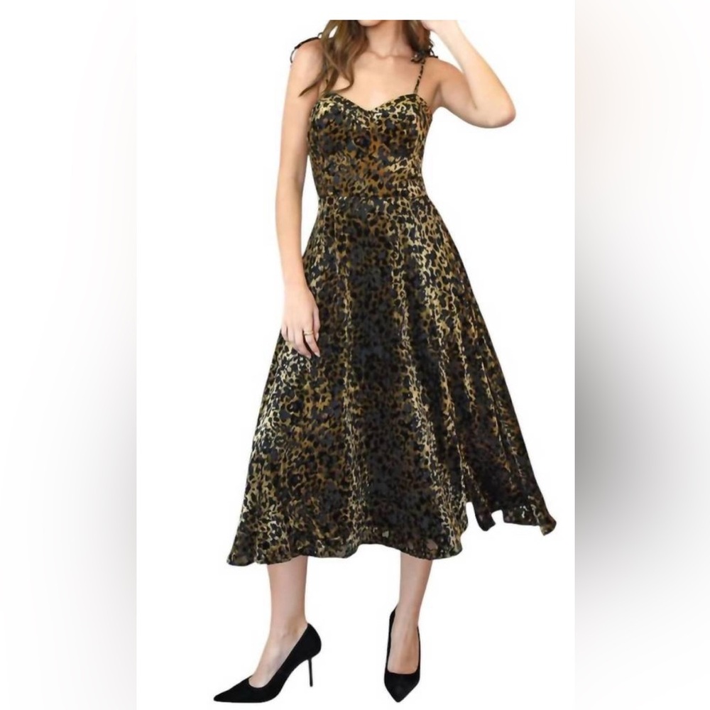 Adelyn Rae Leopard Print Midi Dress in Black and Gold